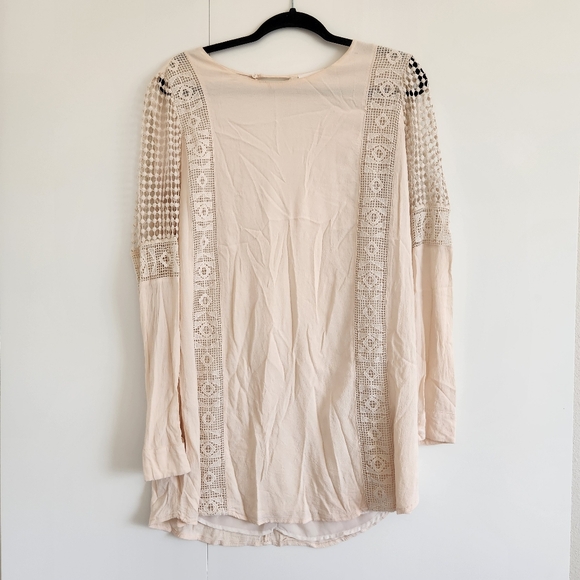 Astr Tops - ASTR The Label Boho Crochet Sleeve Dress Ivory Cream Size Large